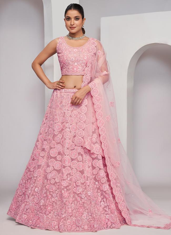 Soft Net Light Pink Wedding Wear Sequins Work Lehenga Choli